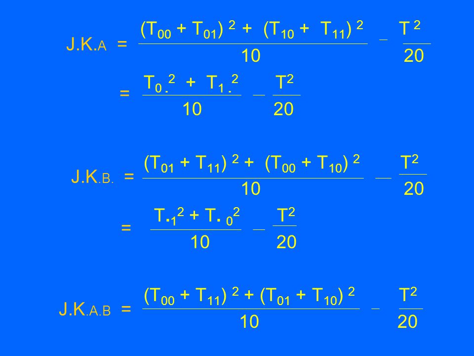 (T00 + T01) 2 + (T10 + T11) 2 T J.K.A = T T1 .2 T