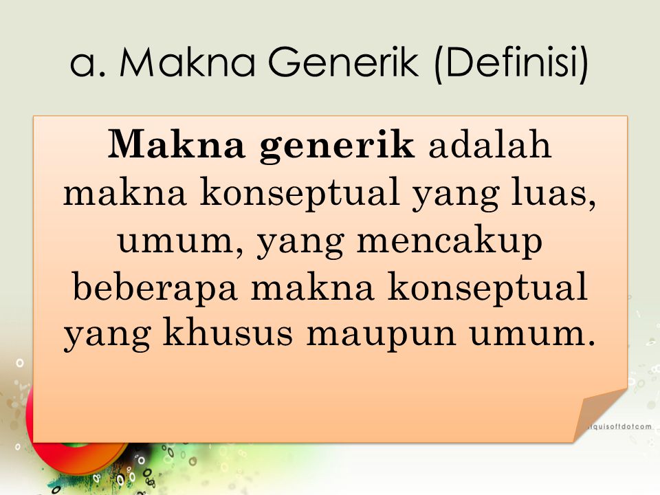 a. Makna Generik (Definisi)