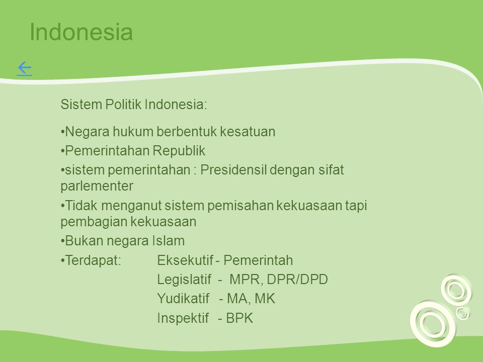Indonesia  Sistem Politik Indonesia: Negara hukum berbentuk kesatuan