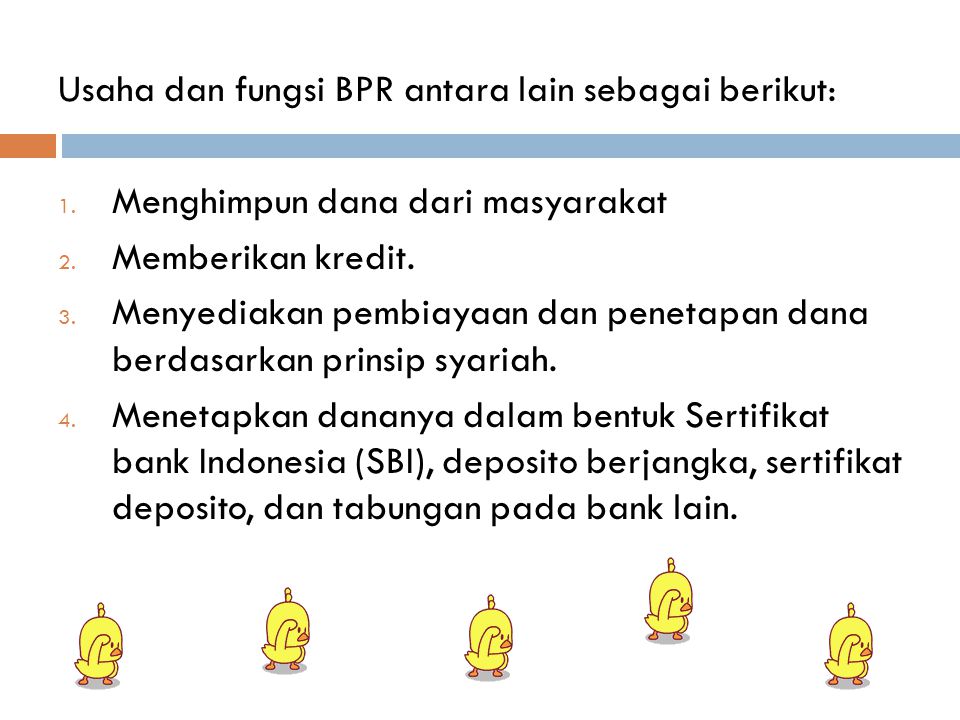 Usaha dan fungsi BPR antara lain sebagai berikut: