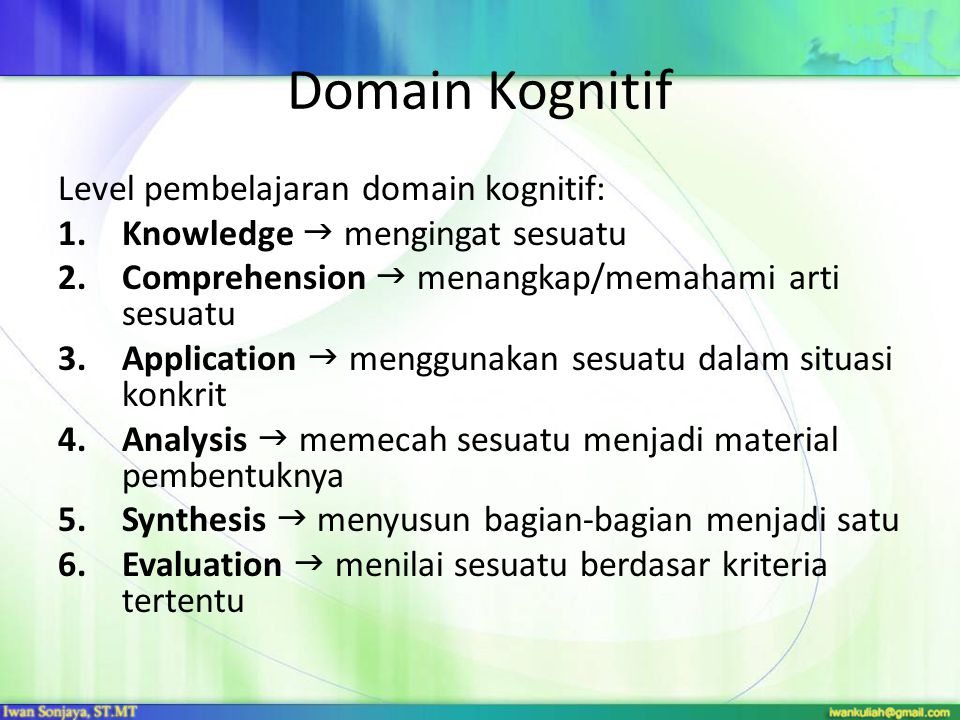 Domain Kognitif Level pembelajaran domain kognitif: