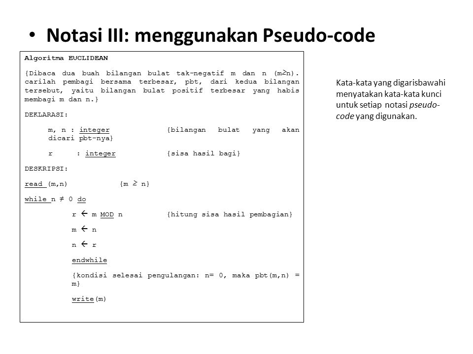 Notasi III: menggunakan Pseudo-code