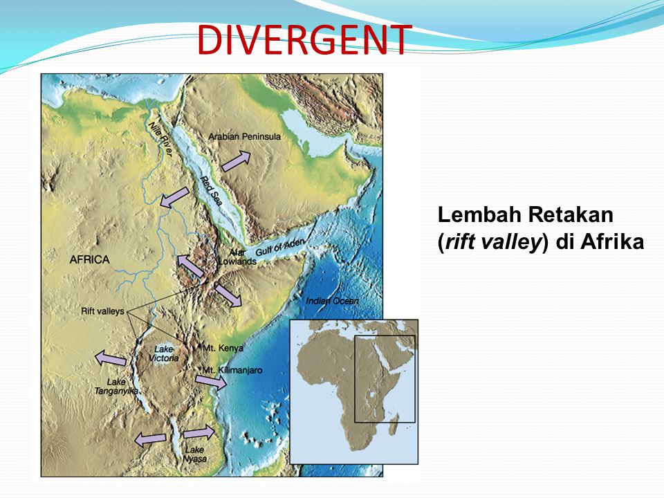 DIVERGENT Lembah Retakan (rift valley) di Afrika