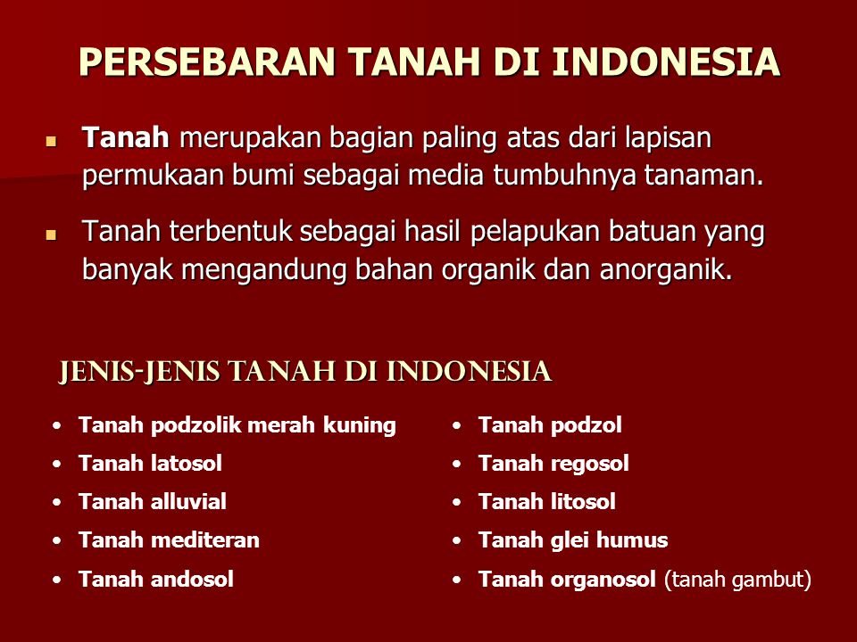 PERSEBARAN TANAH DI INDONESIA