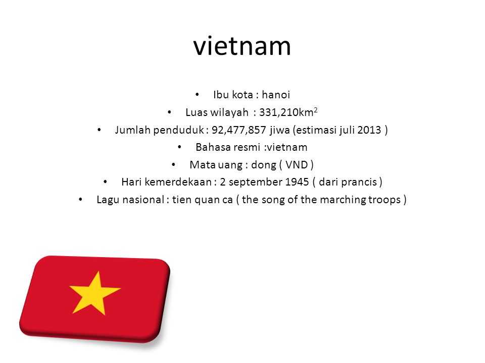 vietnam Ibu kota : hanoi Luas wilayah : 331,210km2