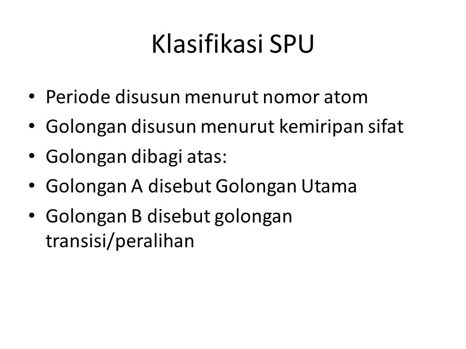 Klasifikasi SPU Periode disusun menurut nomor atom