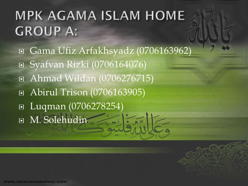MPK AGAMA ISLAM HOME GROUP A: