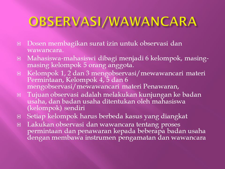 OBSERVASI/WAWANCARA Dosen membagikan surat izin untuk observasi dan wawancara.