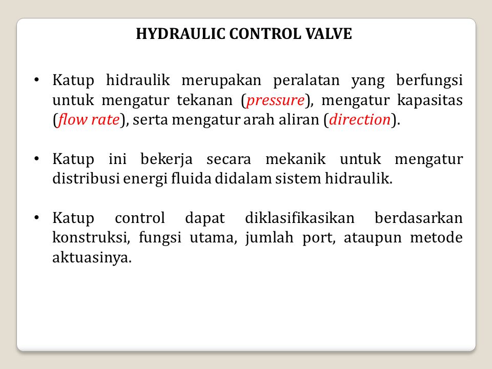 HYDRAULIC CONTROL VALVE