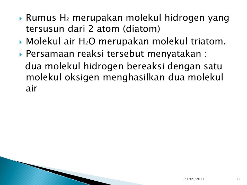 Rumus H2 merupakan molekul hidrogen yang tersusun dari 2 atom (diatom)