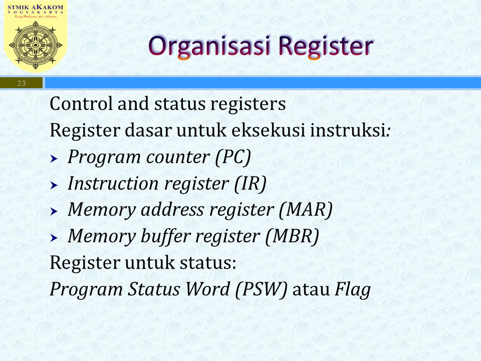 Organisasi Register Control and status registers