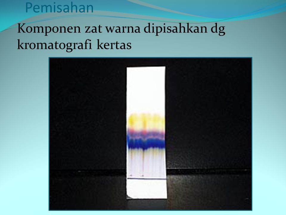 Pemisahan Komponen zat warna dipisahkan dg kromatografi kertas