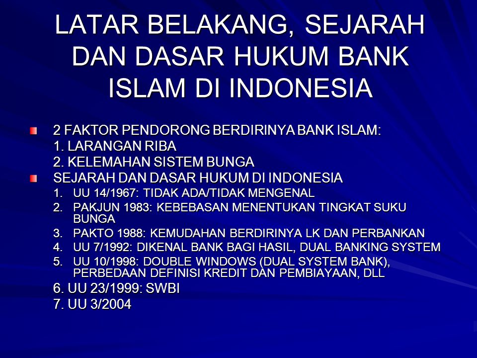 LATAR BELAKANG, SEJARAH DAN DASAR HUKUM BANK ISLAM DI INDONESIA