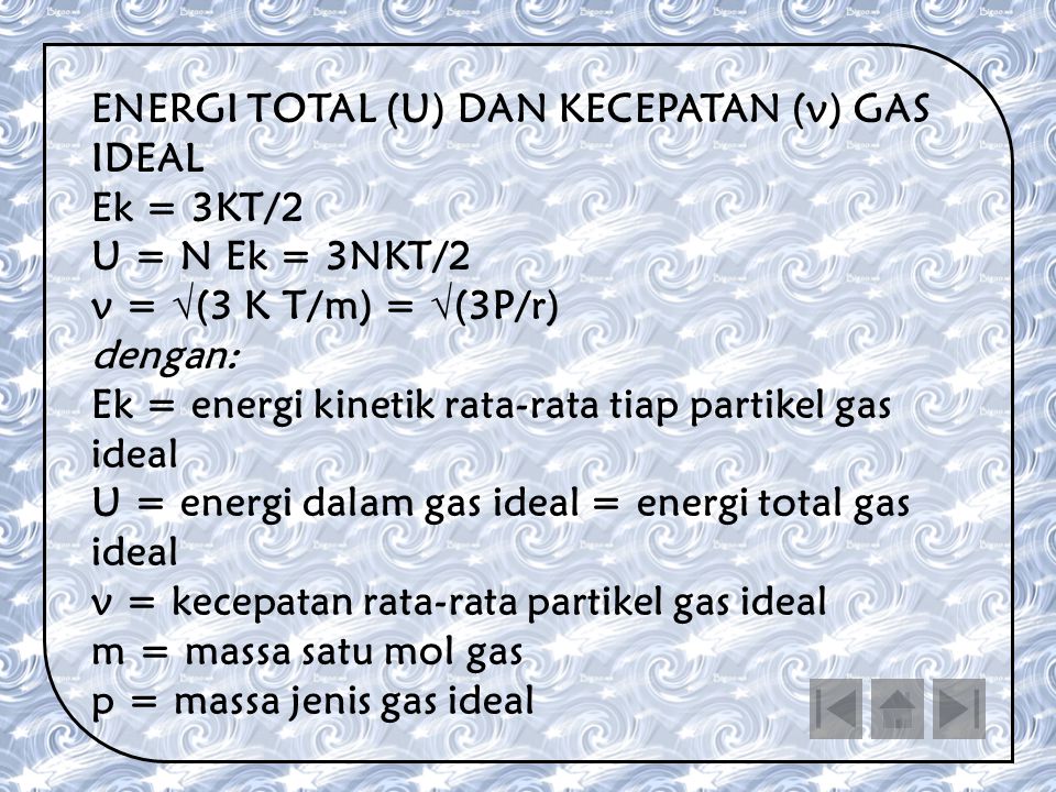 ENERGI TOTAL (U) DAN KECEPATAN (v) GAS IDEAL