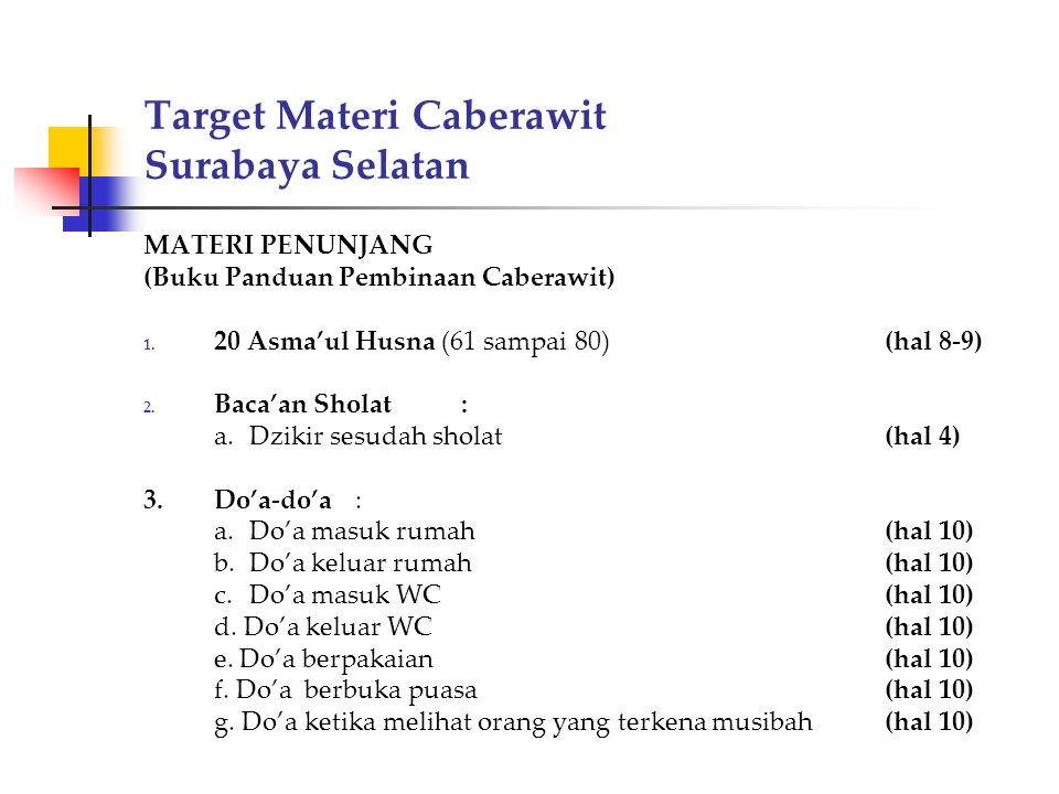 Target Materi Caberawit Surabaya Selatan