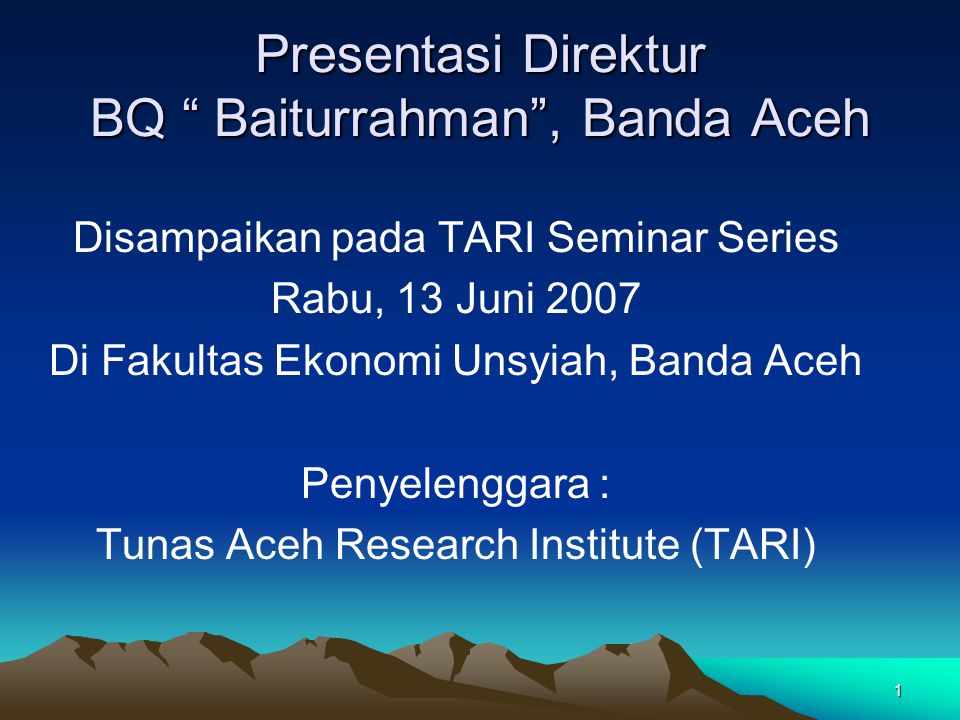 Presentasi Direktur BQ Baiturrahman , Banda Aceh
