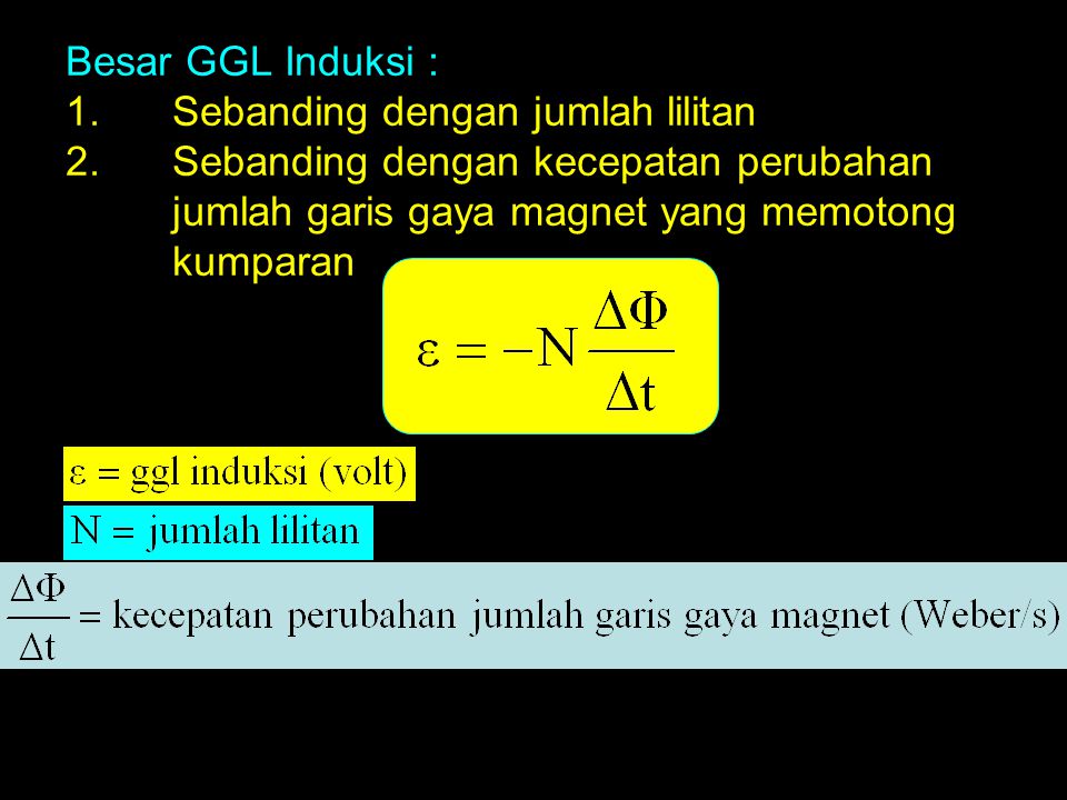 Besar GGL Induksi : 1. Sebanding dengan jumlah lilitan 2