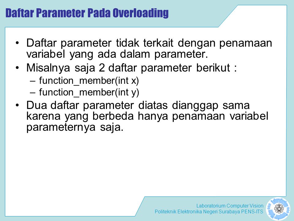 Daftar Parameter Pada Overloading
