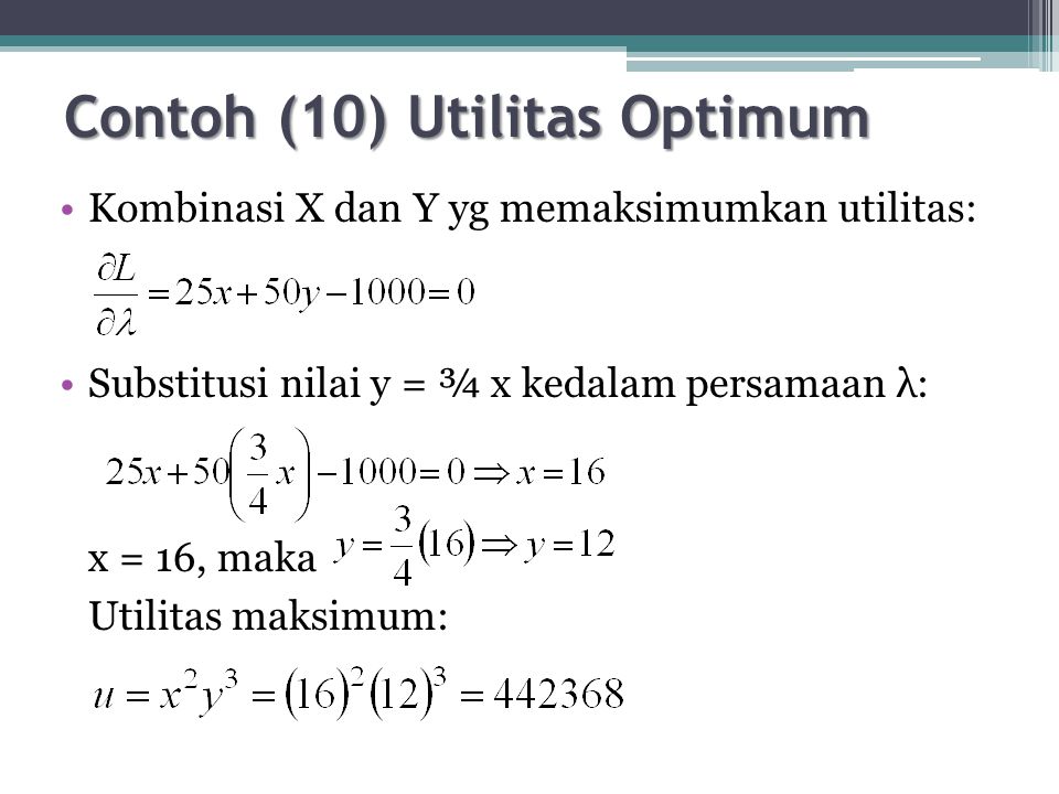 Contoh (10) Utilitas Optimum