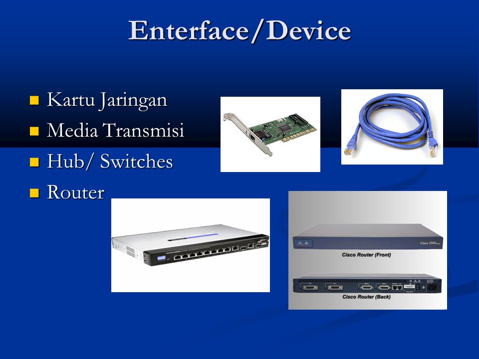 Enterface/Device Kartu Jaringan Media Transmisi Hub/ Switches Router