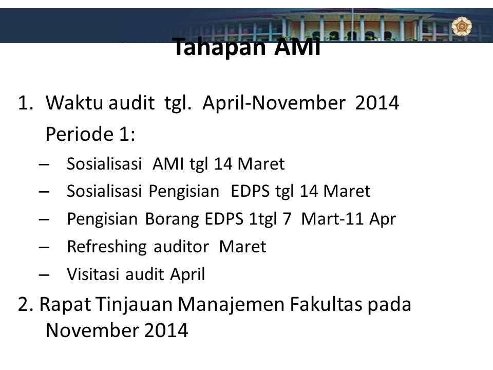 Tahapan AMI Waktu audit tgl. April-November 2014 Periode 1: