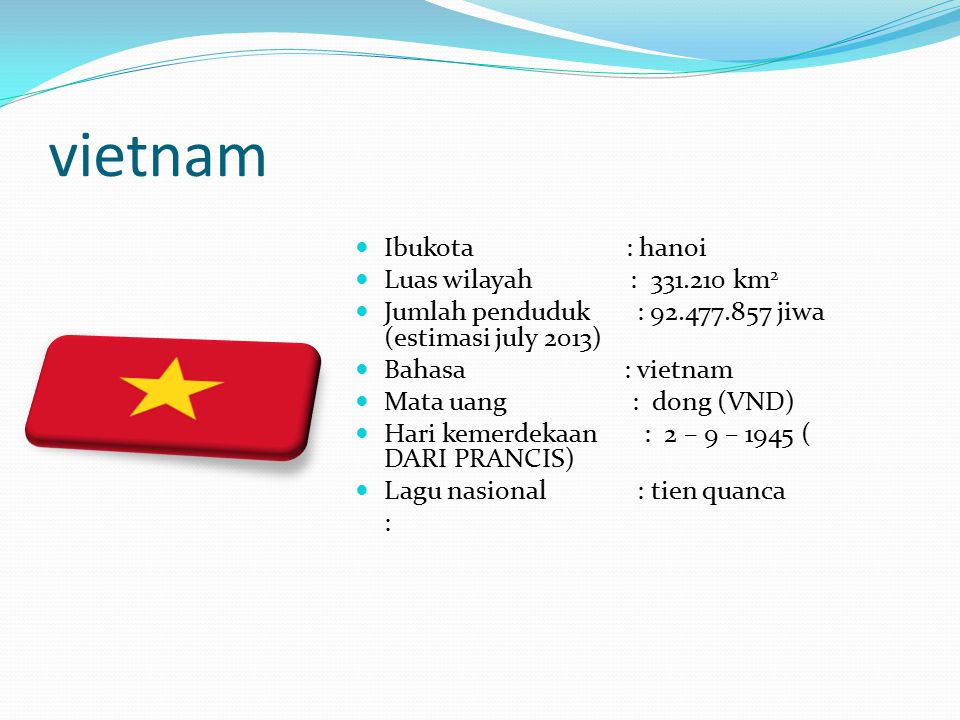 vietnam Ibukota : hanoi Luas wilayah : km2