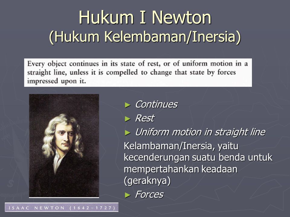 Hukum I Newton (Hukum Kelembaman/Inersia)