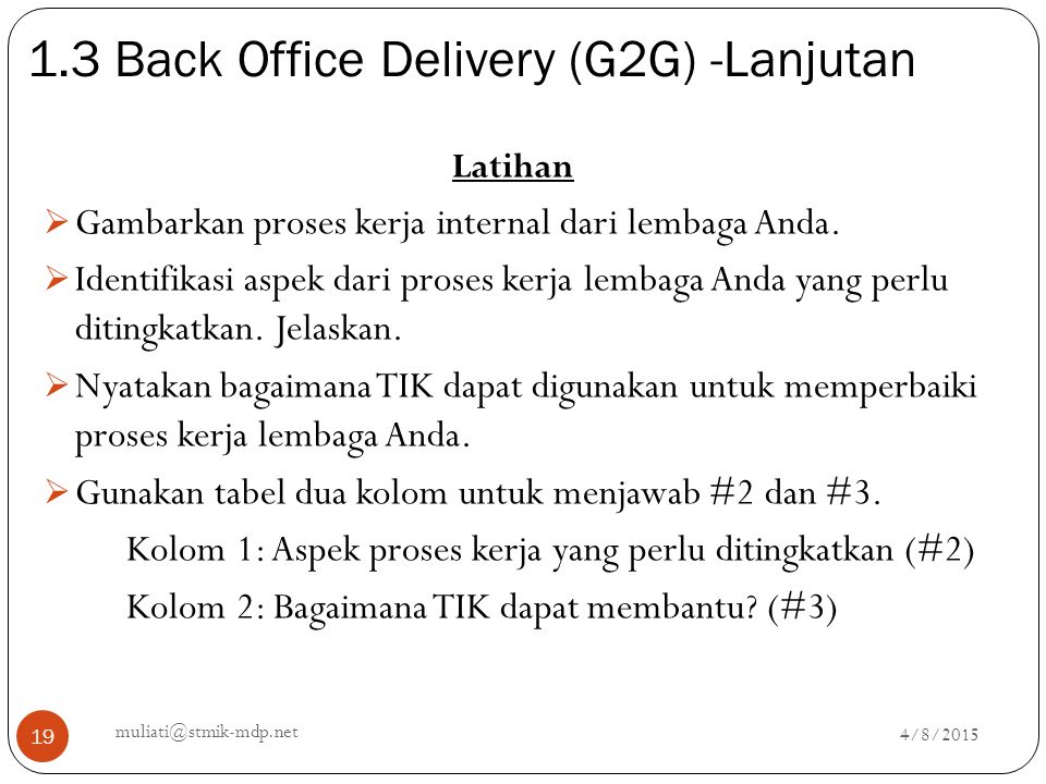 1.3 Back Office Delivery (G2G) -Lanjutan