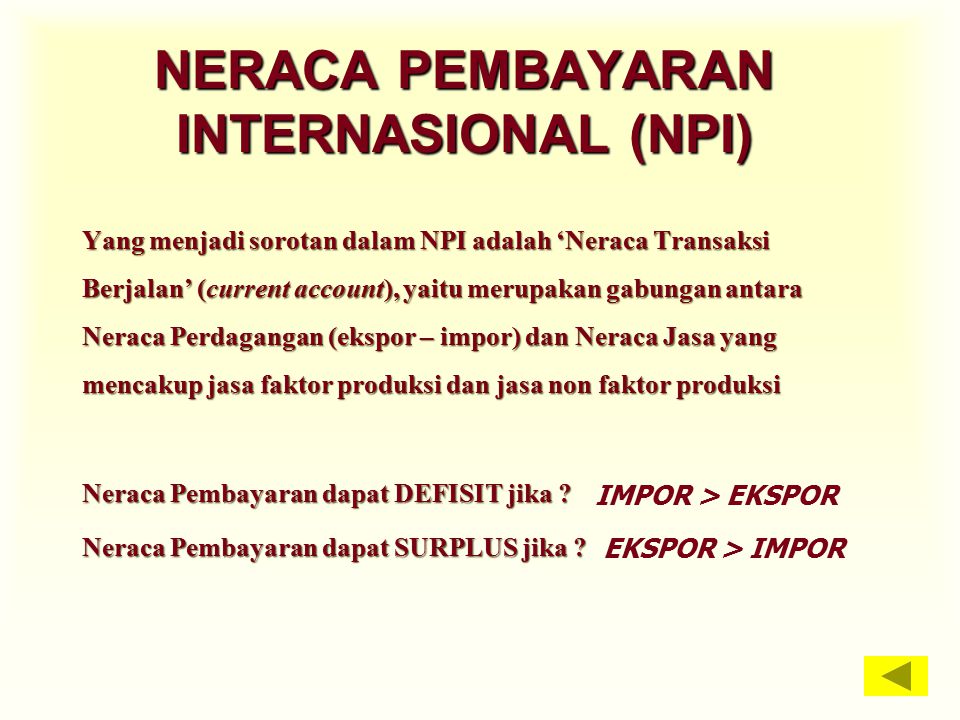 NERACA PEMBAYARAN INTERNASIONAL (NPI)