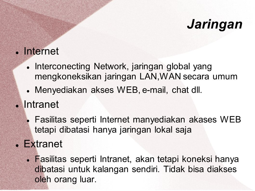 Jaringan Internet Intranet Extranet