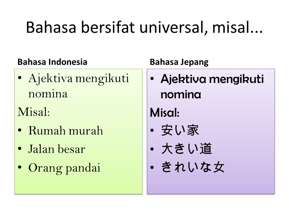 Bahasa bersifat universal, misal...