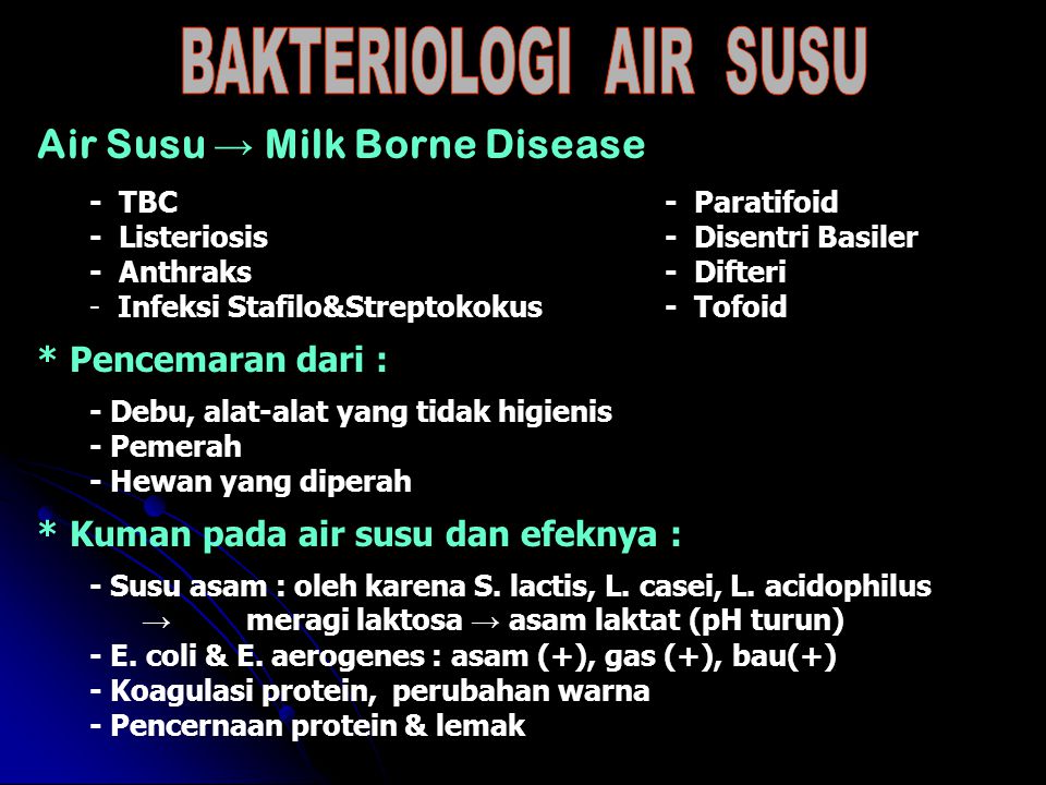 BAKTERIOLOGI AIR SUSU Air Susu → Milk Borne Disease