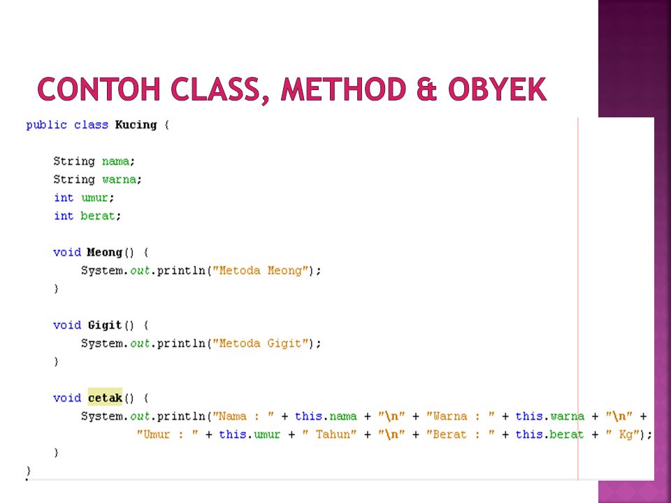Contoh class, method & obyek