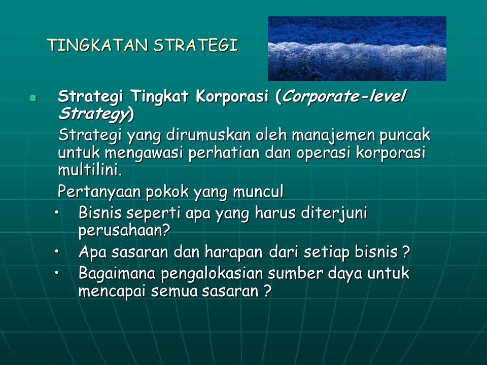 TINGKATAN STRATEGI Strategi Tingkat Korporasi (Corporate-level Strategy)
