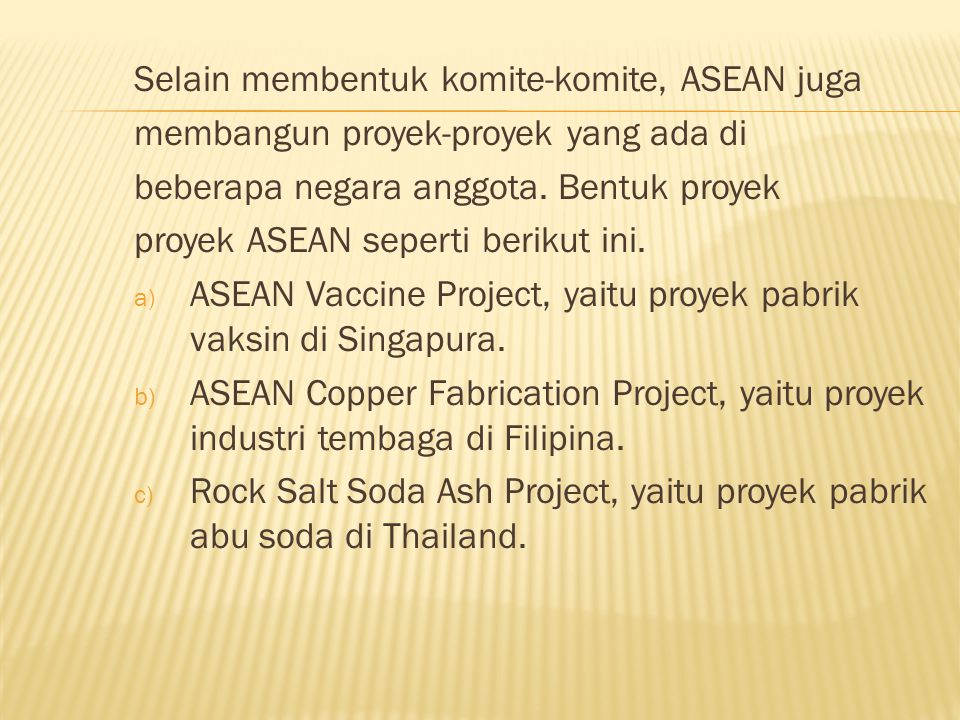 Selain membentuk komite-komite, ASEAN juga