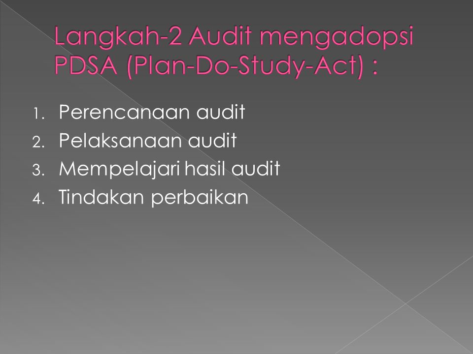 Langkah-2 Audit mengadopsi PDSA (Plan-Do-Study-Act) :