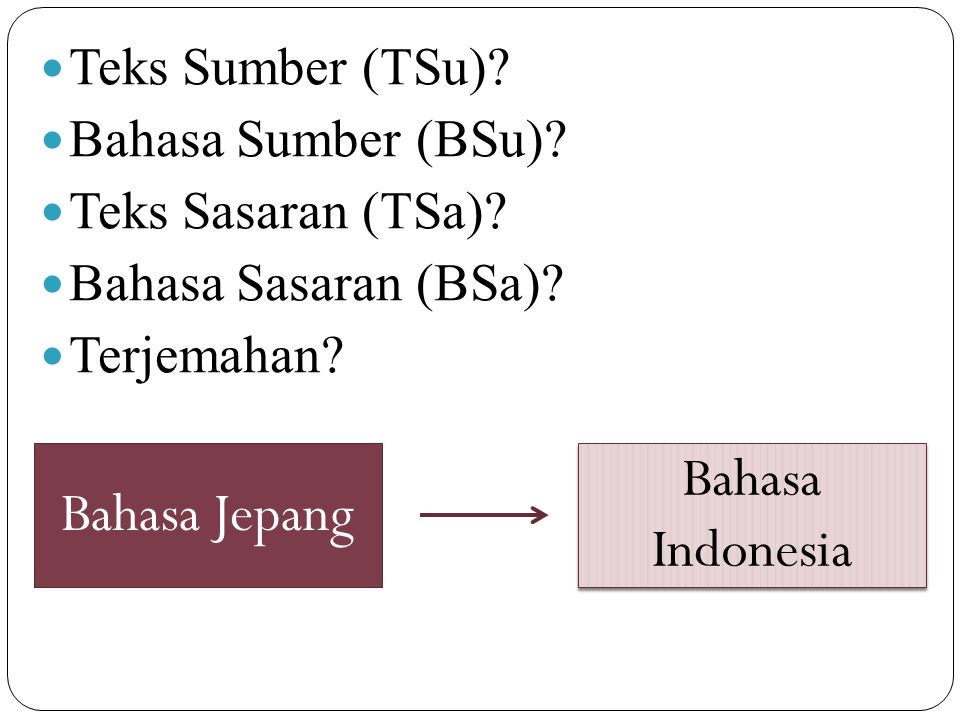 Bahasa Indonesia Bahasa Jepang Teks Sumber (TSu) Bahasa Sumber (BSu)