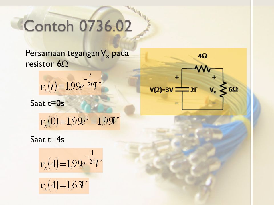 Contoh Persamaan tegangan Vx pada resistor 6W Saat t=0s