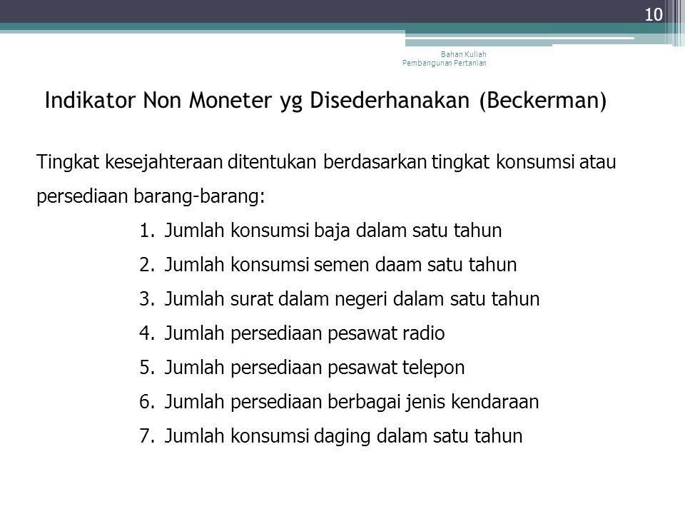 Indikator Non Moneter yg Disederhanakan (Beckerman)