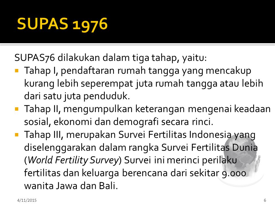 SUPAS 1976 SUPAS76 dilakukan dalam tiga tahap, yaitu: