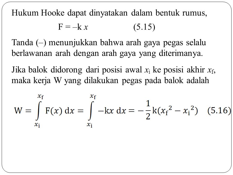 Hukum Hooke dapat dinyatakan dalam bentuk rumus,