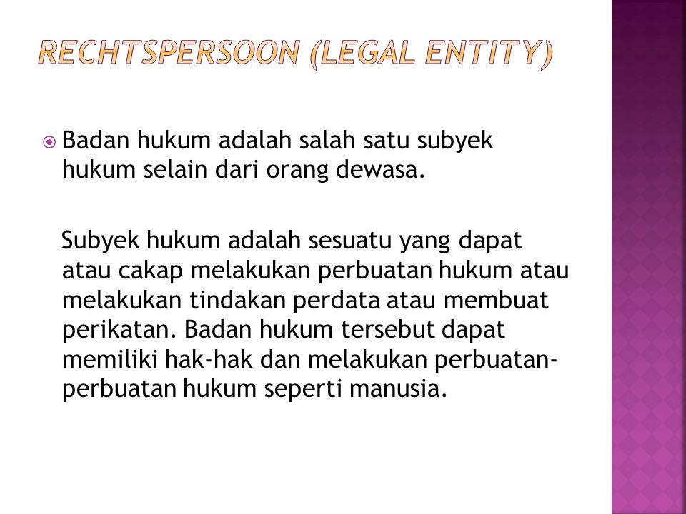 Rechtspersoon (Legal Entity)