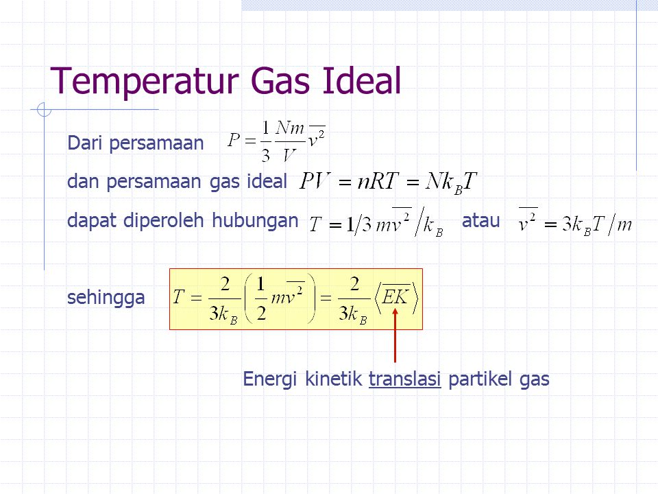 Temperatur Gas Ideal Dari persamaan dan persamaan gas ideal