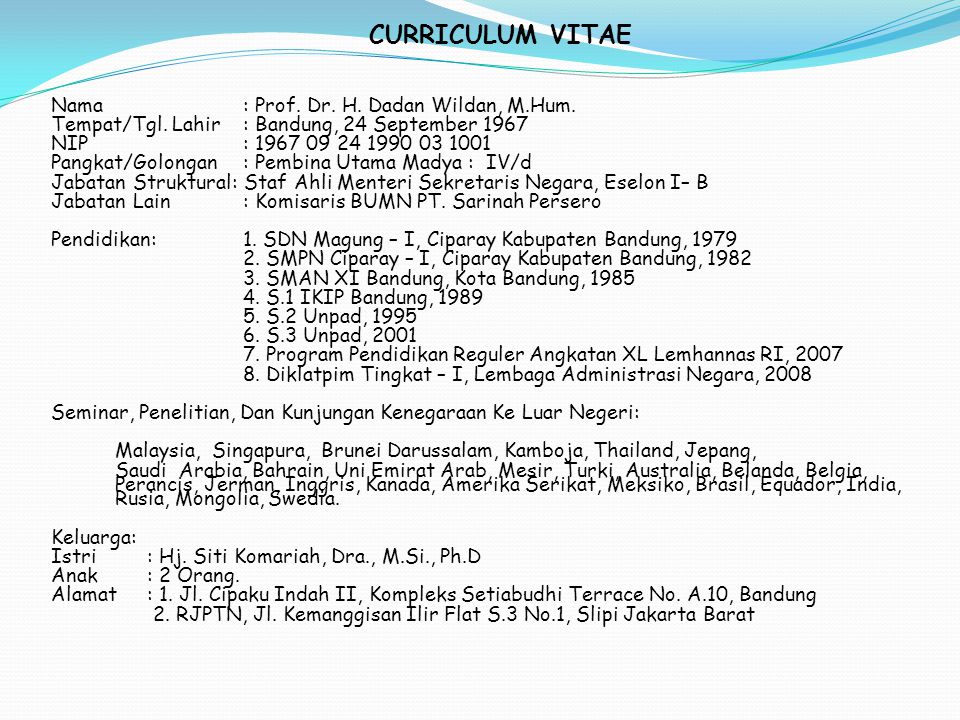 CURRICULUM VITAE Nama : Prof. Dr. H. Dadan Wildan, M.Hum.