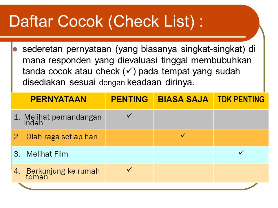 Daftar Cocok (Check List) :