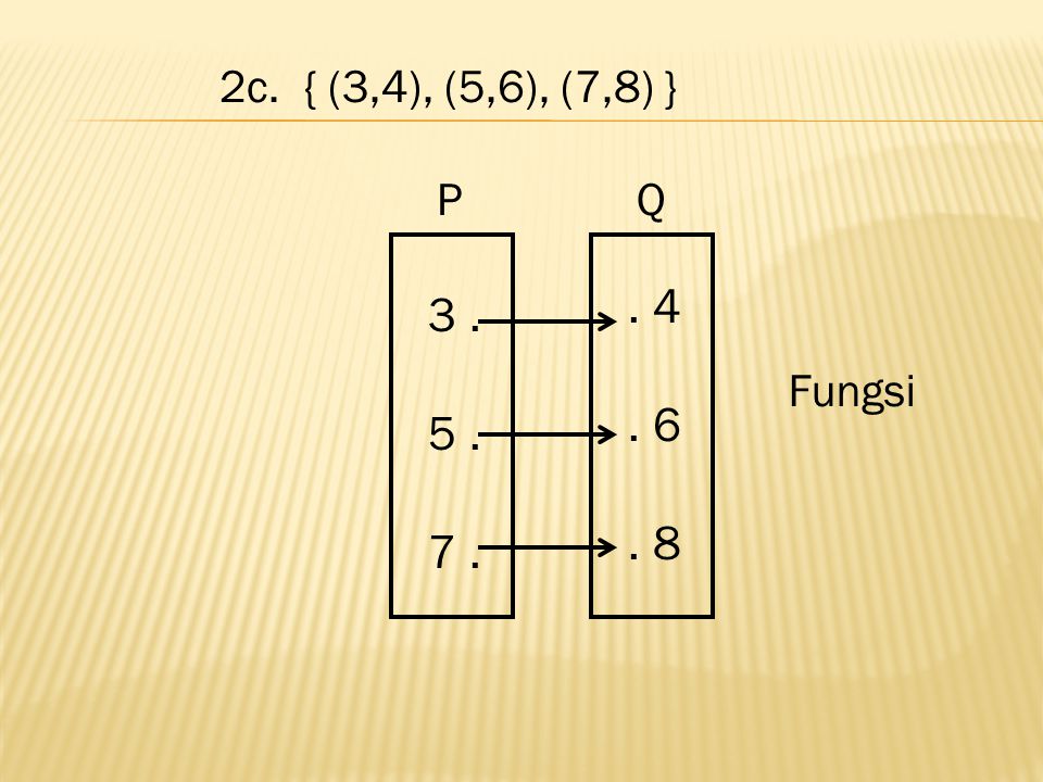 2c. { (3,4), (5,6), (7,8) } Fungsi P Q