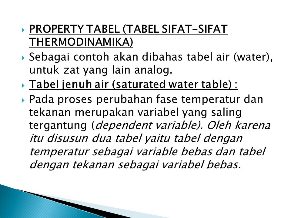 PROPERTY TABEL (TABEL SIFAT-SIFAT THERMODINAMIKA)