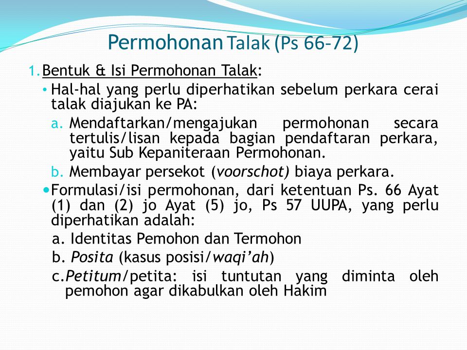 Permohonan Talak (Ps 66-72)