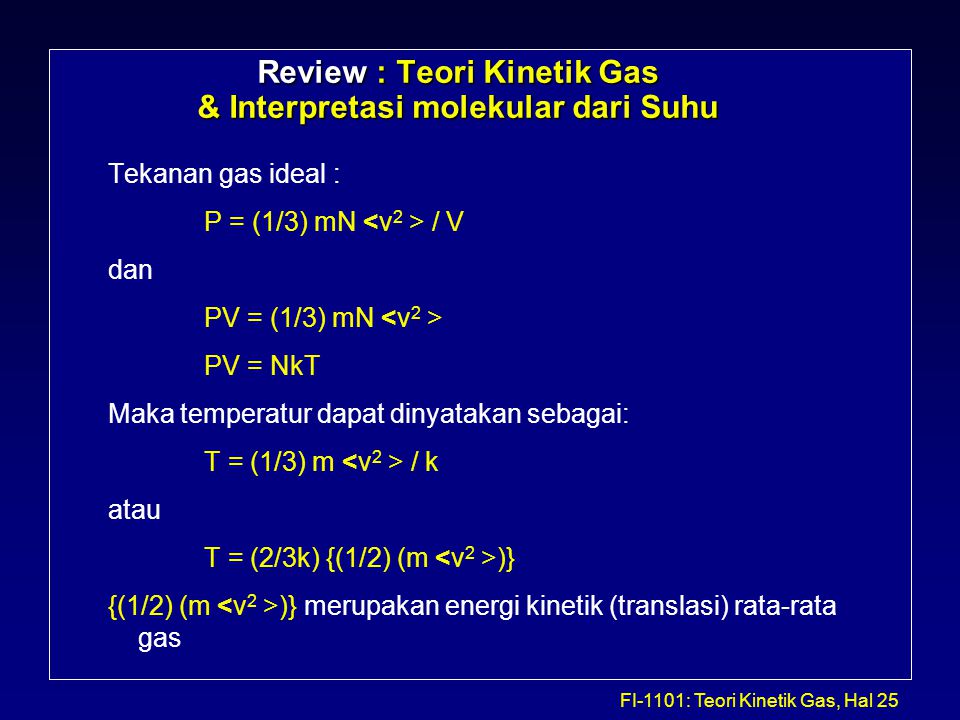 Review : Teori Kinetik Gas & Interpretasi molekular dari Suhu