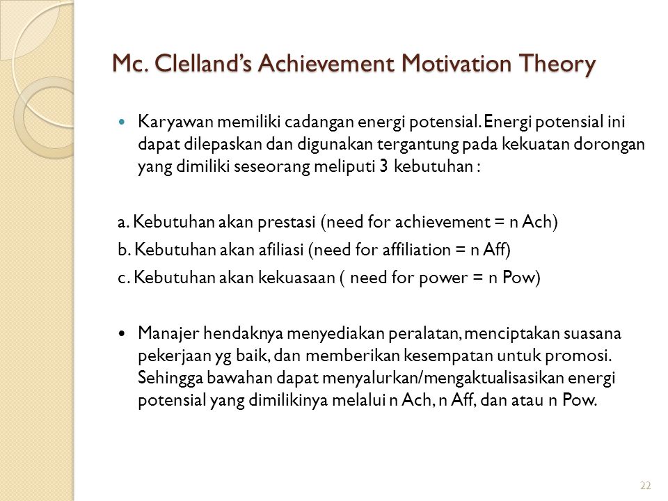 Mc. Clelland’s Achievement Motivation Theory